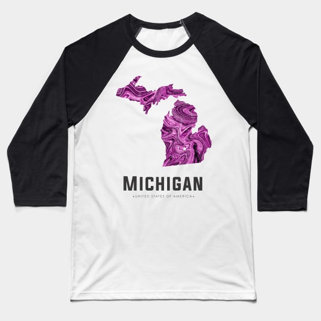 Michigan state map abstract pink Baseball T-Shirt by StudioGrafiikka